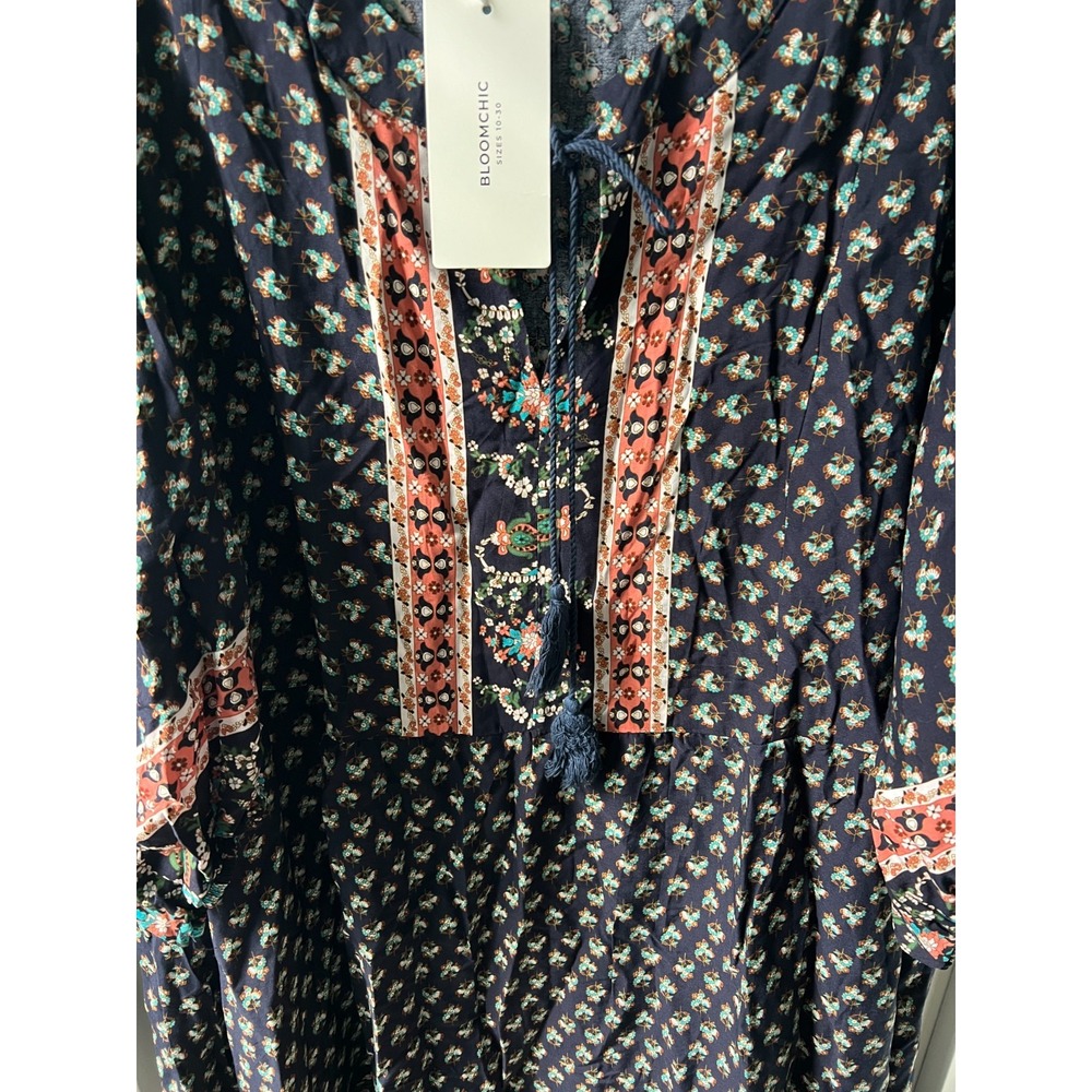 Bloomchic Womens Dress Floral Tassel Pockets Half Sleeve Boho Peasant Size 26 4X - Picture 2 of 5